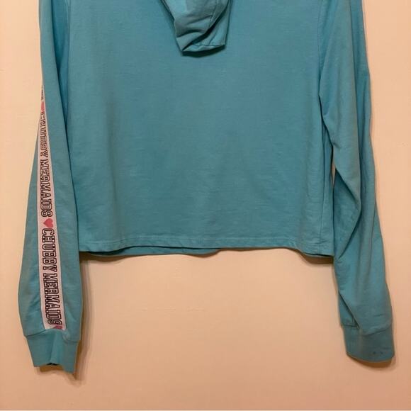 Chubby Mermaids L manatee hoodie heart blue cropped coastal cozy FL - Picture 7 of 7